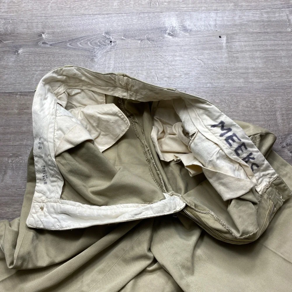 Vintage 50s Pleated Khaki Workwear Pants Prentice Zip Military Heavy Twill 30x30